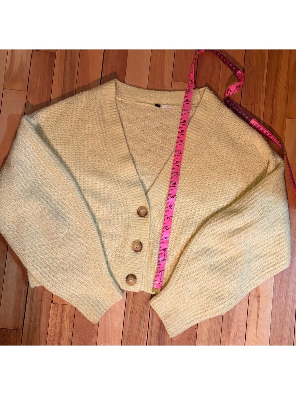 H&M Rib-Knit Button Cardigan – Butter Yellow – V-Neck - Picture 8 of 9